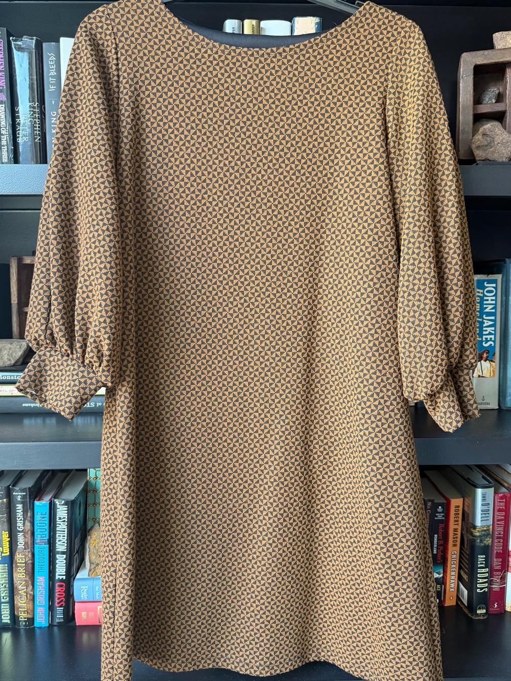 Sandra Darren Tan and Black Geometric Midi Dress